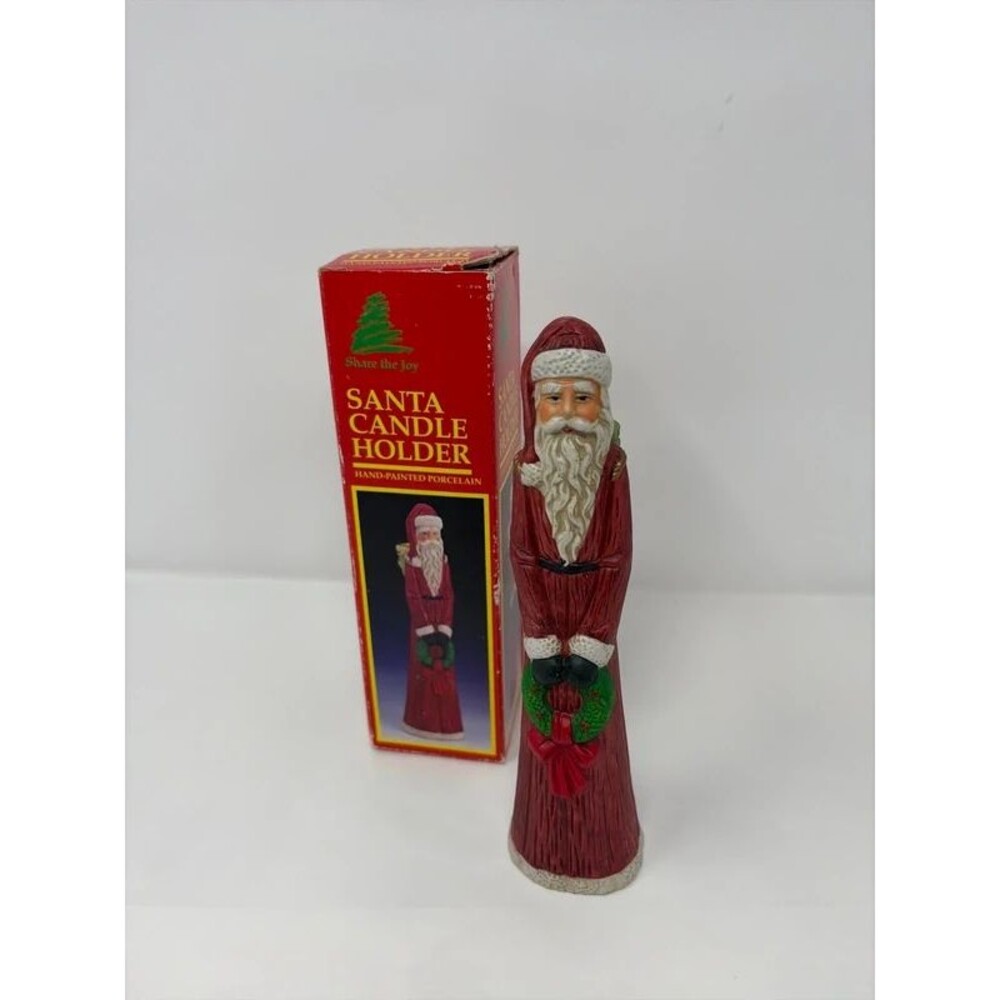 Santa candle holder Christmas decor hand painted porcelain